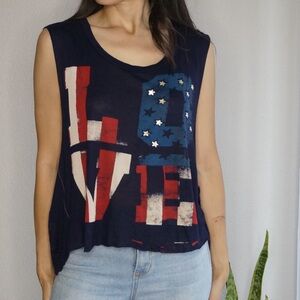 Navy Blue Love Top With USA Flag on Letters Size L